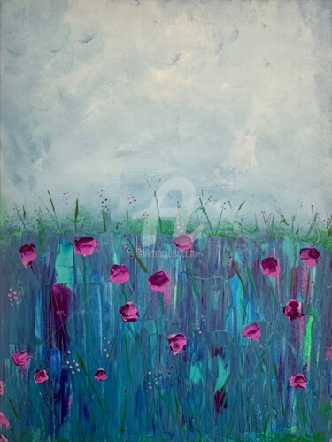 Painting titled "Fleurs Violettes" by Roxani Rohner, Original Artwork, Acrylic