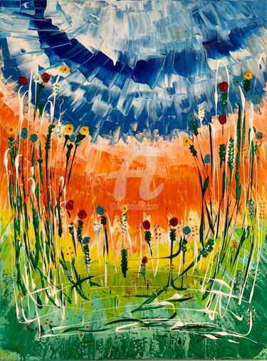 Pittura intitolato "Party Flowers flyin…" da Roxani Rohner, Opera d'arte originale, Acrilico