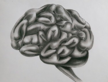 Drawing titled "Man's Brain" by Roy Tan, Original Artwork, Charcoal