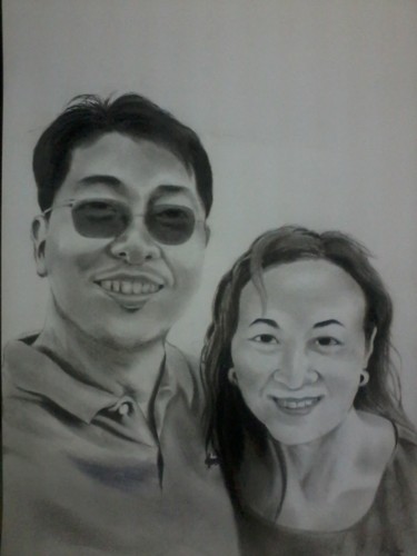 Drawing titled "Nice Couple" by Roy Tan, Original Artwork, Charcoal