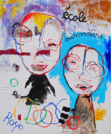 Painting titled "école buissonnière" by Jean Jacques Royo, Original Artwork, Acrylic Mounted on Wood Stretcher frame