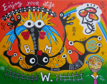 Painting titled "Enjoy your life wit…" by Jean Jacques Royo, Original Artwork, Acrylic Mounted on Wood Stretcher frame