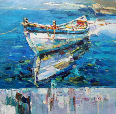 Peinture intitulée "60x60cm Boat" par Royo Liu, Œuvre d'art originale, Huile