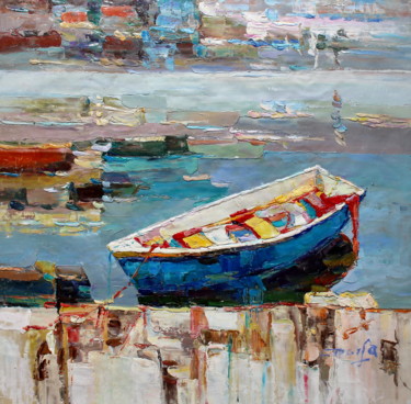 Painting titled "60x60cm Boat" by Royo Liu, Original Artwork, Oil