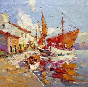 Painting titled "60x60cm Sailing Boat" by Royo Liu, Original Artwork, Oil