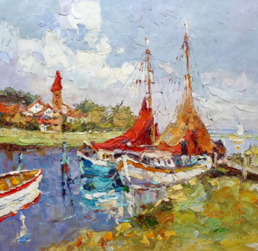 Painting titled "60x60cm Sailing Boat" by Royo Liu, Original Artwork, Oil