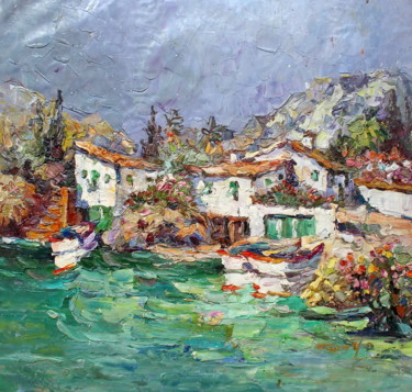 Painting titled "60x60cm  Lakeside V…" by Royo Liu, Original Artwork, Oil
