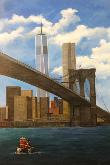 Painting titled "Brooklyn Bridge and…" by Roy Wrenn, Original Artwork, Acrylic