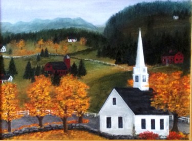 Schilderij getiteld "Chapel in the Hills" door Roy Wrenn, Origineel Kunstwerk, Acryl