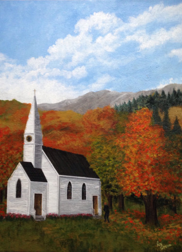 Painting titled "Country Church" by Roy Wrenn, Original Artwork, Acrylic