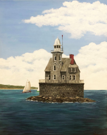 Painting titled "Race Rock Lighthouse" by Roy Wrenn, Original Artwork, Acrylic
