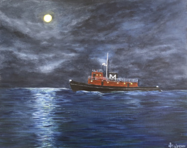 Painting titled "Night Work" by Roy Wrenn, Original Artwork, Acrylic