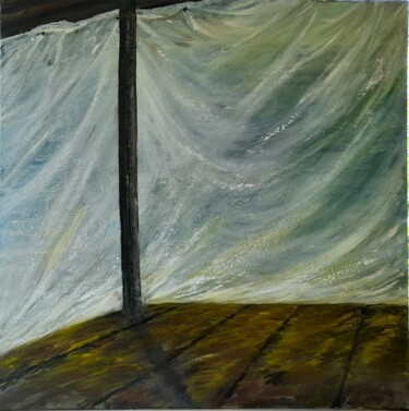 Painting titled "De la terrasse" by Roz Tynevez, Original Artwork, Oil