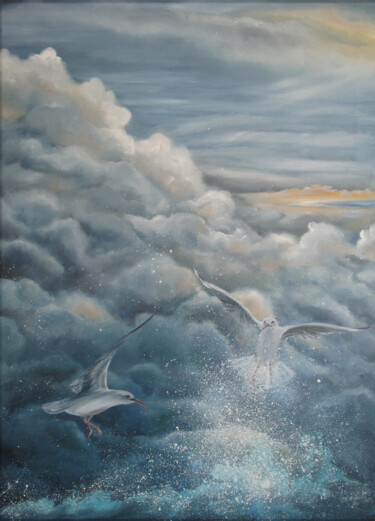Painting titled "Storm" by Roza Bronnikova, Original Artwork, Oil Mounted on Wood Stretcher frame