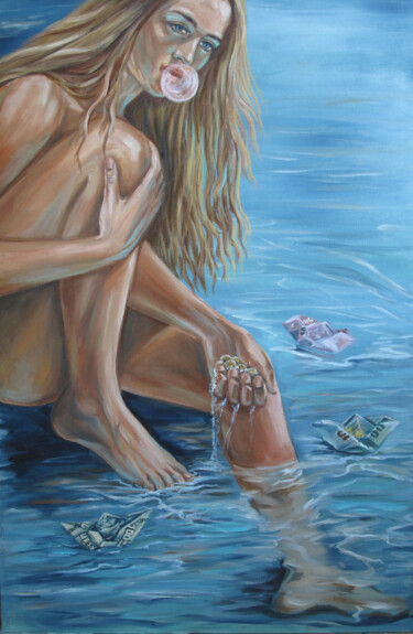 Painting titled "Pisces" by Roza Bronnikova, Original Artwork, Oil Mounted on Wood Panel