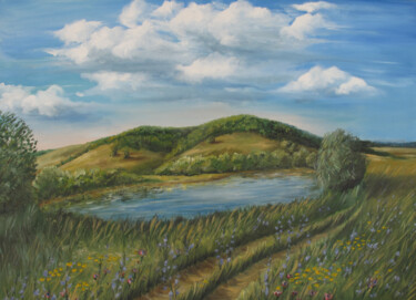 Painting titled "Open spaces of Bash…" by Roza Bronnikova, Original Artwork, Oil Mounted on Wood Stretcher frame