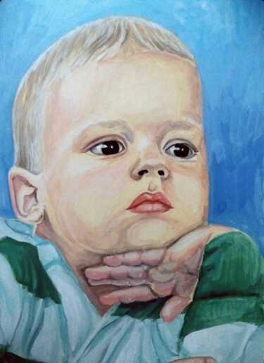 Painting titled "Little boy" by Roza Bronnikova, Original Artwork, Gouache