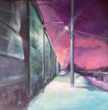 Картина под названием "Ночной состав" - Розалия Шепелева, Подлинное произведение искусства, Масло