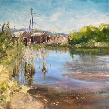Painting titled "Pond on Nizhny" by Rozalia Shepeleva, Original Artwork, Oil