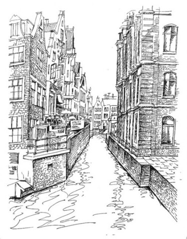 Рисунок под названием "Amstel canal, Amste…" - William Rozenson, Подлинное произведение искусства
