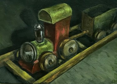 Schilderij getiteld "train" door Marina Deryagina, Origineel Kunstwerk, Olie