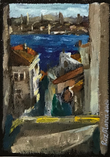 Painting titled "City view, sea, col…" by Marina Deryagina, Original Artwork, Oil