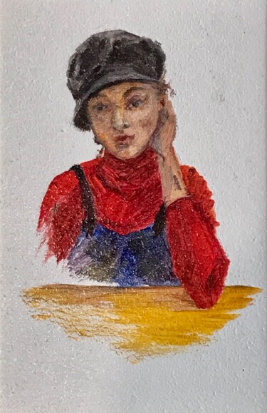 Painting titled "GIRL PORTRAIT IN A…" by Marina Deryagina, Original Artwork, Oil