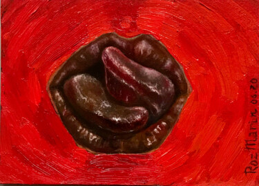 Schilderij getiteld "LIPS MY BODY IS MY…" door Marina Deryagina, Origineel Kunstwerk, Olie