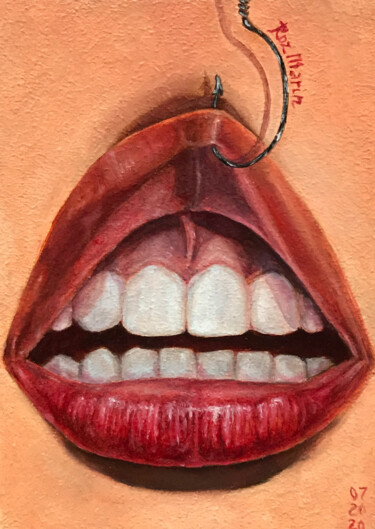 Картина под названием "LIPS ON HOOK HUMAN…" - Marina Deryagina, Подлинное произведение искусства, Масло