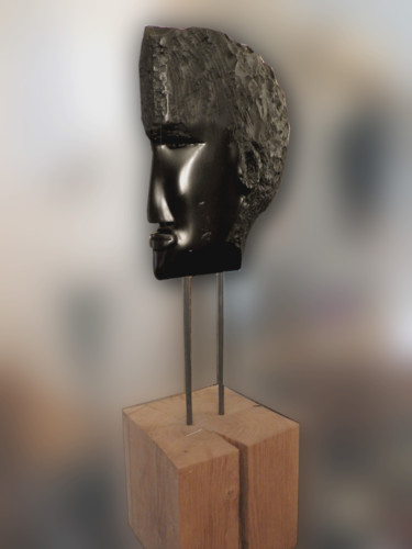 Escultura intitulada "Tête Noire" por Roland Platte, Obras de arte originais, Pedra