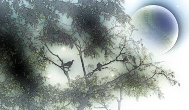 Digital Arts με τίτλο "Lune bleue" από Michel Guillaumeau, Αυθεντικά έργα τέχνης, Ψηφιακή ζωγραφική