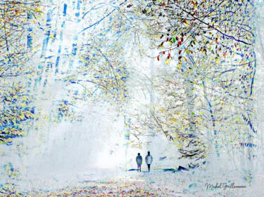 Digitale Kunst getiteld "Promenade d'Automne" door Michel Guillaumeau, Origineel Kunstwerk, Digitaal Schilderwerk