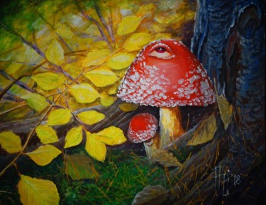 Картина под названием "Осенний макромир с…" - Павел Решетников, Подлинное произведение искусства, Акрил Установлен на Деревя…