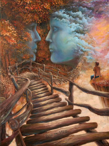 Painting titled "Into The Mind" by Pavel Reshetnikov, Original Artwork, Oil Mounted on Wood Stretcher frame