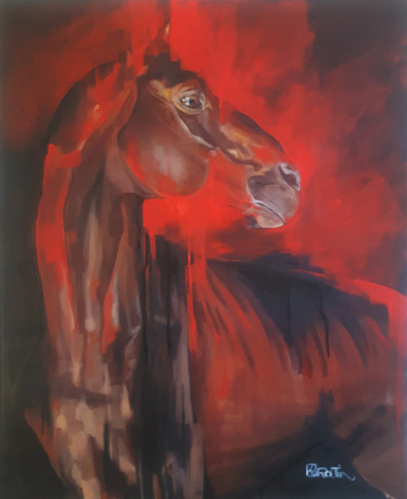 Painting titled "Nu équin - Rouge" by Richard Routin, Original Artwork, Acrylic Mounted on Wood Stretcher frame