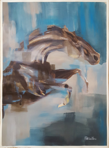 Painting titled "Nu Equin : Saut" by Richard Routin, Original Artwork, Acrylic