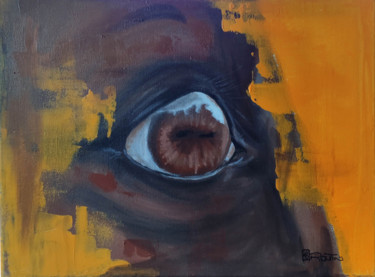 Картина под названием "regard : orange" - Richard Routin, Подлинное произведение искусства, Акрил Установлен на Деревянная р…