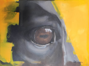 Malerei mit dem Titel "Regard : jaune" von Richard Routin, Original-Kunstwerk, Acryl Auf Keilrahmen aus Holz montiert