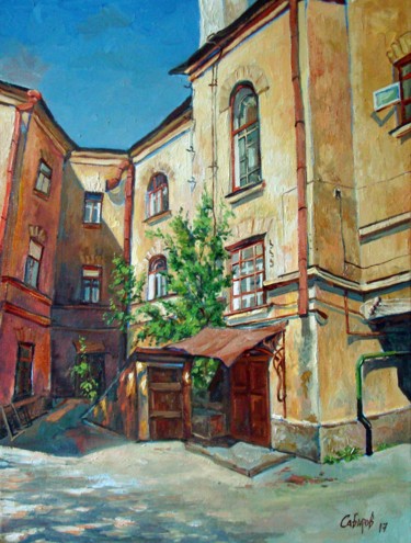 Peinture intitulée "House on Gorky Stre…" par Ruslan Sabirov, Œuvre d'art originale, Huile Monté sur Châssis en bois