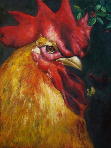 Painting titled "Major Bird" by Ruslan Sabirov, Original Artwork, Oil Mounted on Wood Stretcher frame