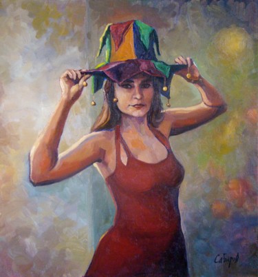 Painting titled "Young Woman in Hat…" by Ruslan Sabirov, Original Artwork, Oil