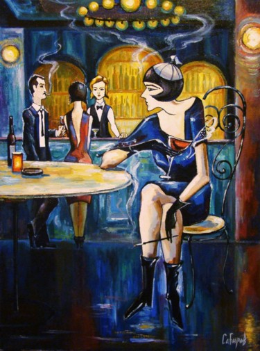 Painting titled "Bar Black Angel" by Ruslan Sabirov, Original Artwork, Oil