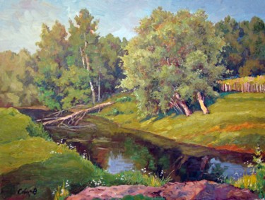 Painting titled "Noksa River" by Ruslan Sabirov, Original Artwork, Oil