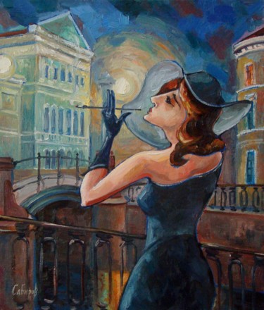 Pittura intitolato "Nocturnal Strolls" da Ruslan Sabirov, Opera d'arte originale, Olio