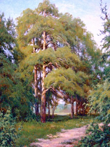 Картина под названием "Pine-Trees Lit Up b…" - Ruslan Sabirov, Подлинное произведение искусства, Масло