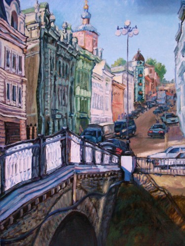 Painting titled "Lebedevsky Bridge i…" by Ruslan Sabirov, Original Artwork, Oil