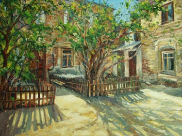 Painting titled "Courtyard in Kazan" by Ruslan Sabirov, Original Artwork, Oil
