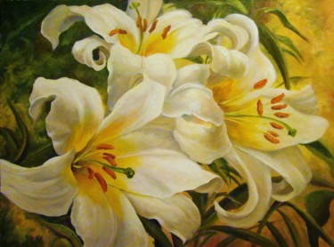 Painting titled "Lilies" by Ruslan Sabirov, Original Artwork, Oil
