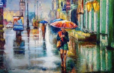 Peinture intitulée "Rainy Day in Peterb…" par Ruslan Sabirov, Œuvre d'art originale, Huile