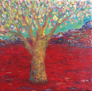 Peinture intitulée "Little red tree" par Rodrigo Silva, Œuvre d'art originale, Huile